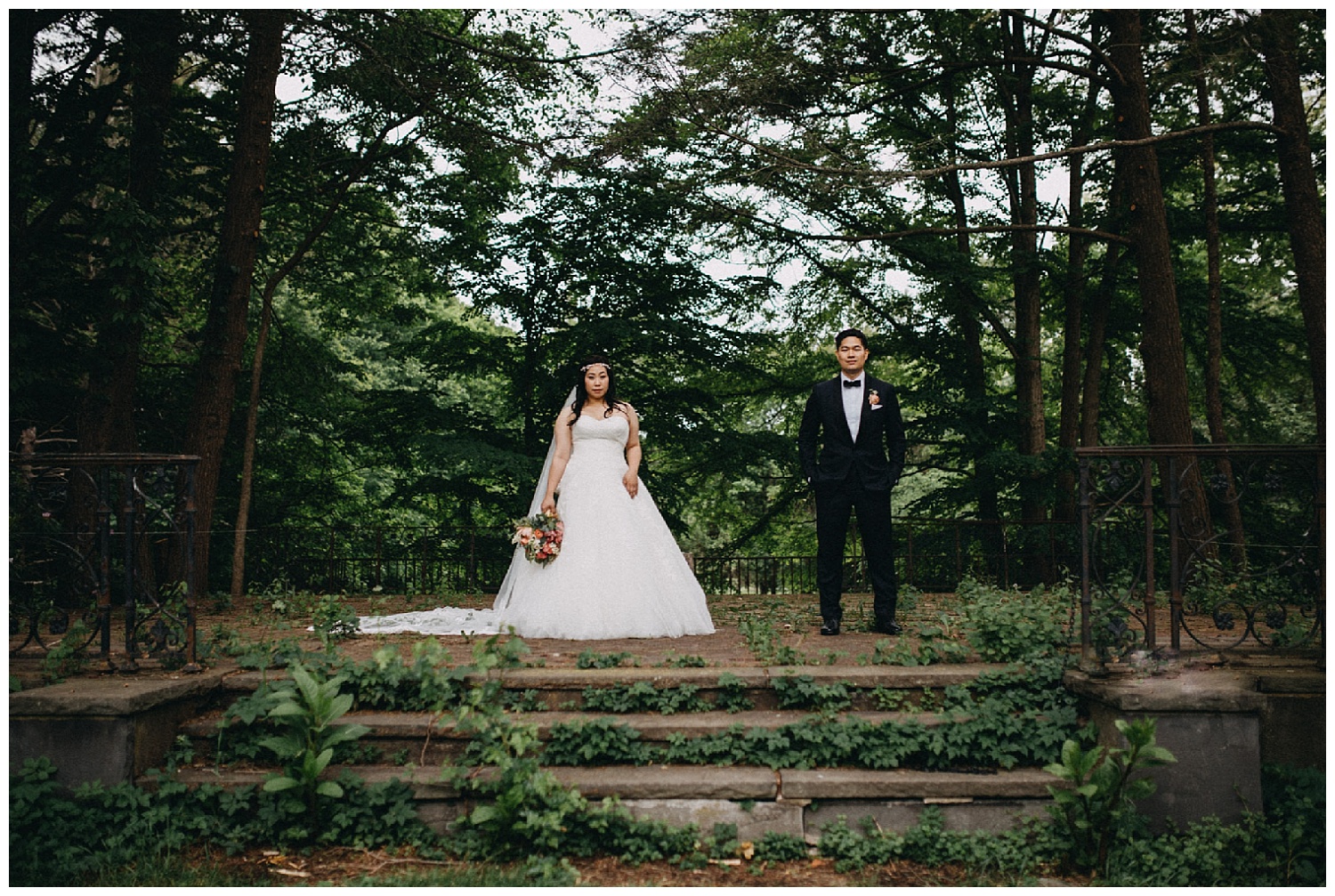 bride and groom pose at elm bank reservation boston massachusetts