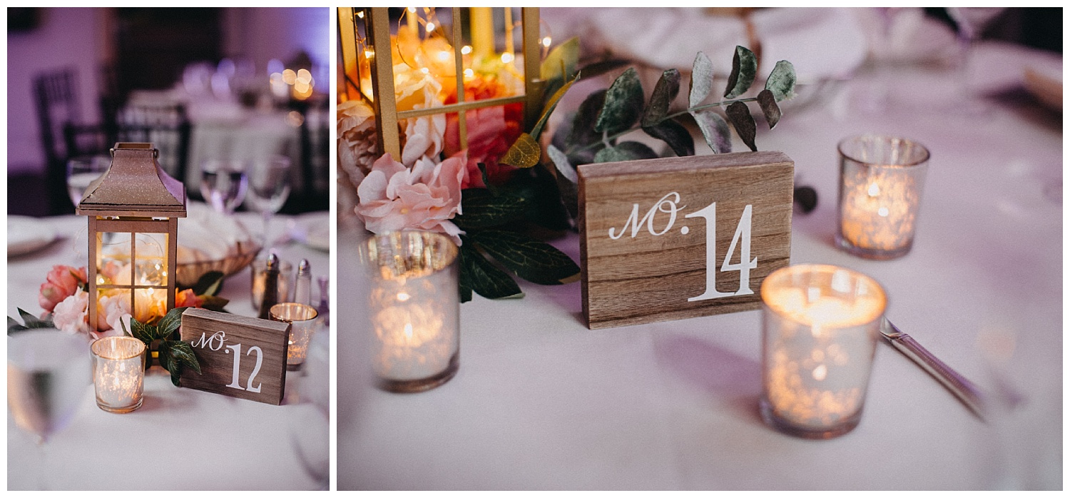 diy centerpieces and table numbers at massachusetts wedding