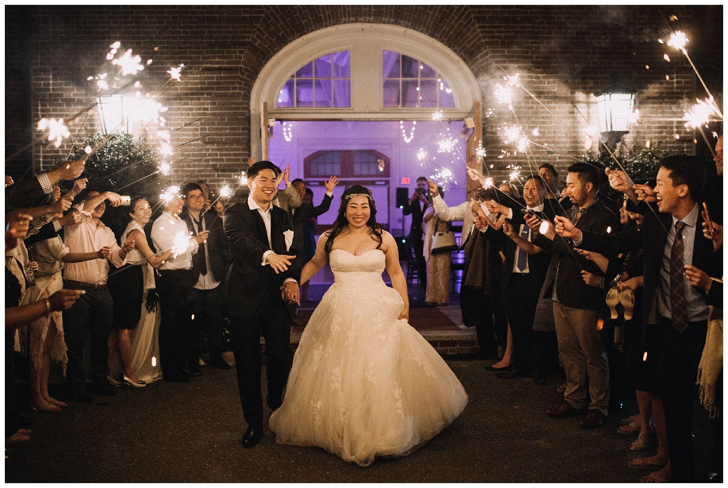 bride and groom during sparkler exit at elm bank boston