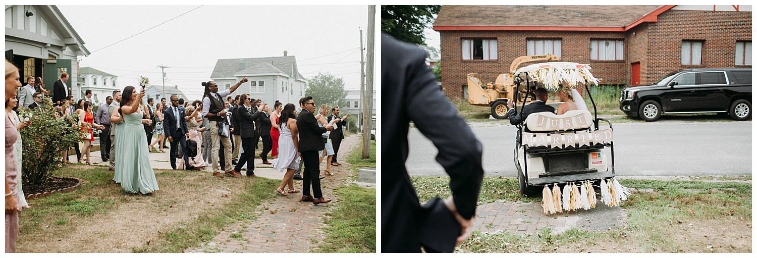 this couple left their ceremony in a golf cart