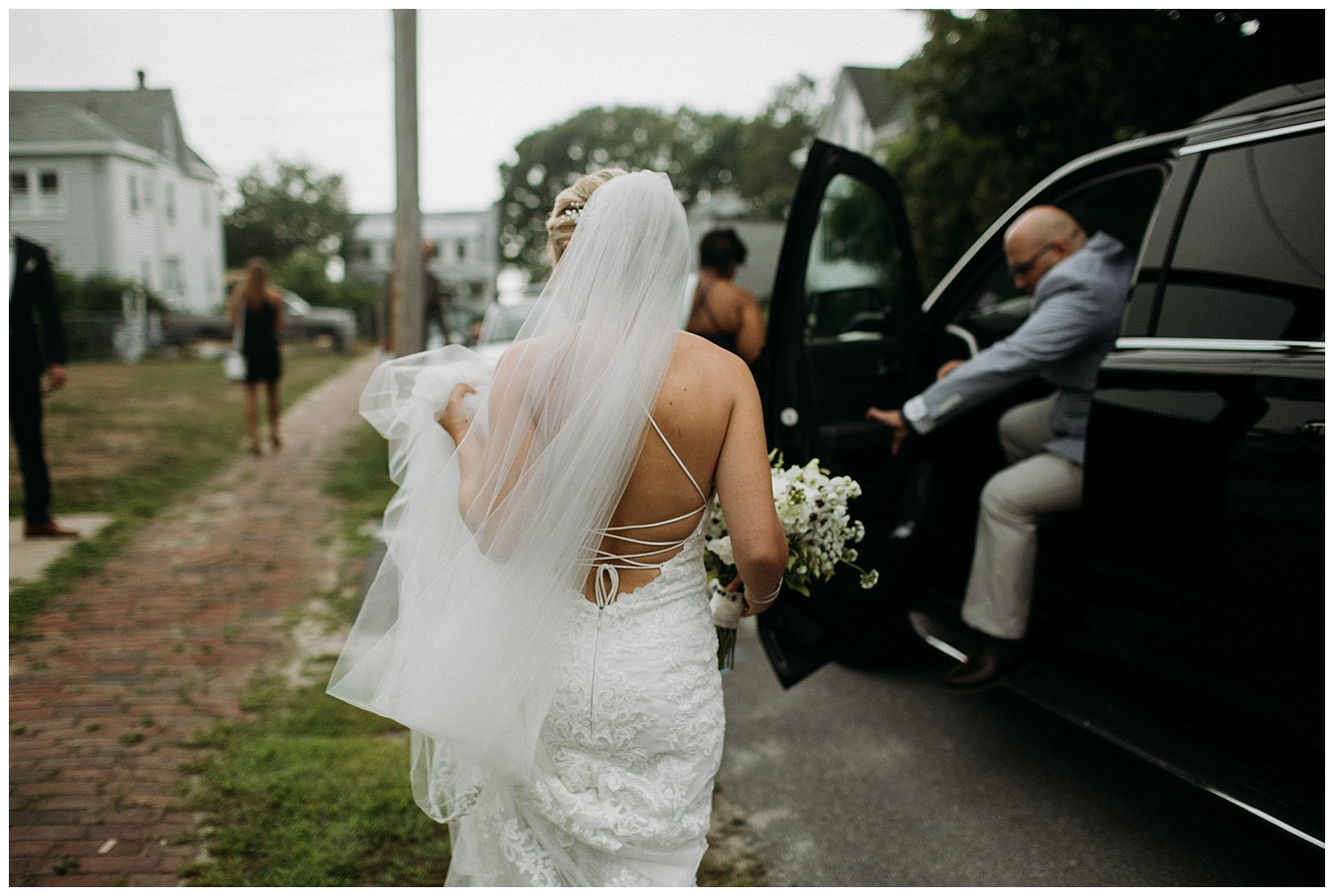 a bride leaving after her ceremony