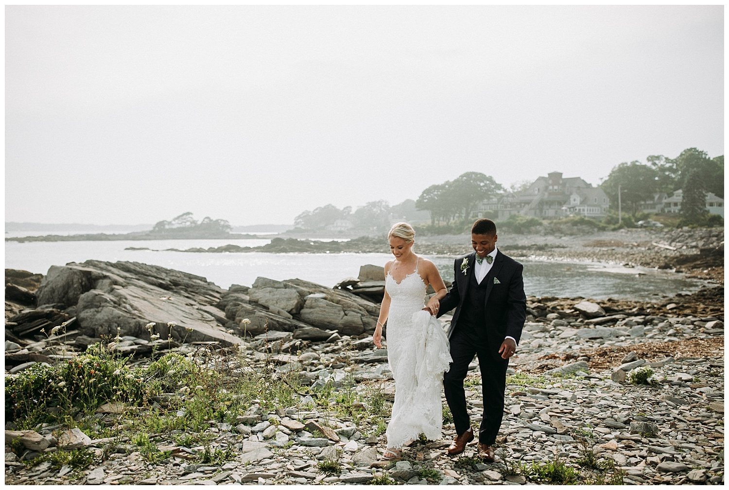 a couple on their wedding day at peaks island