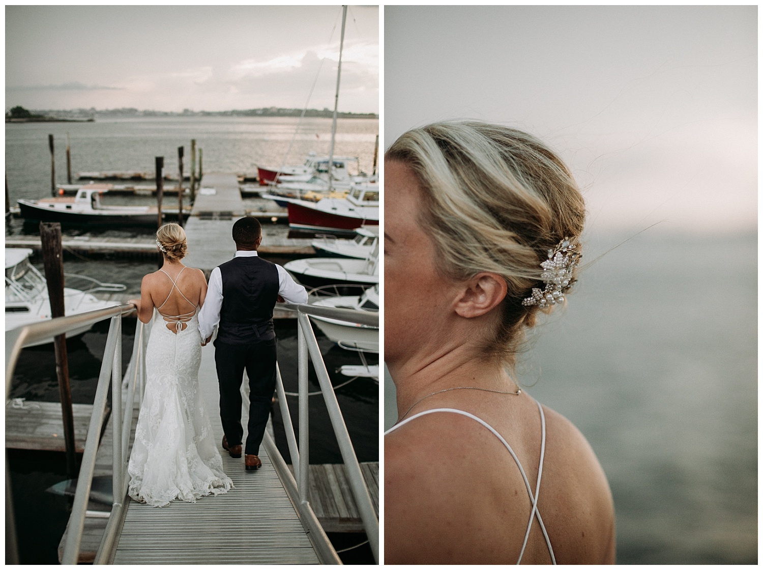 a bride and groom on the dock at Jones Landing
