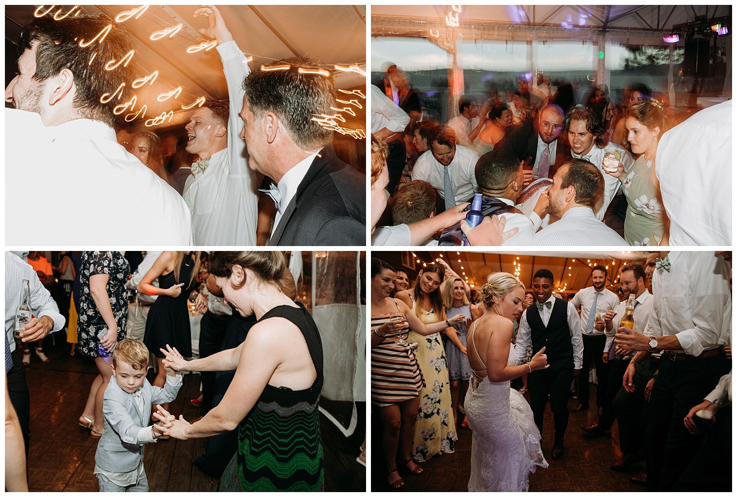 guests dance at a Peaks Island wedding reception