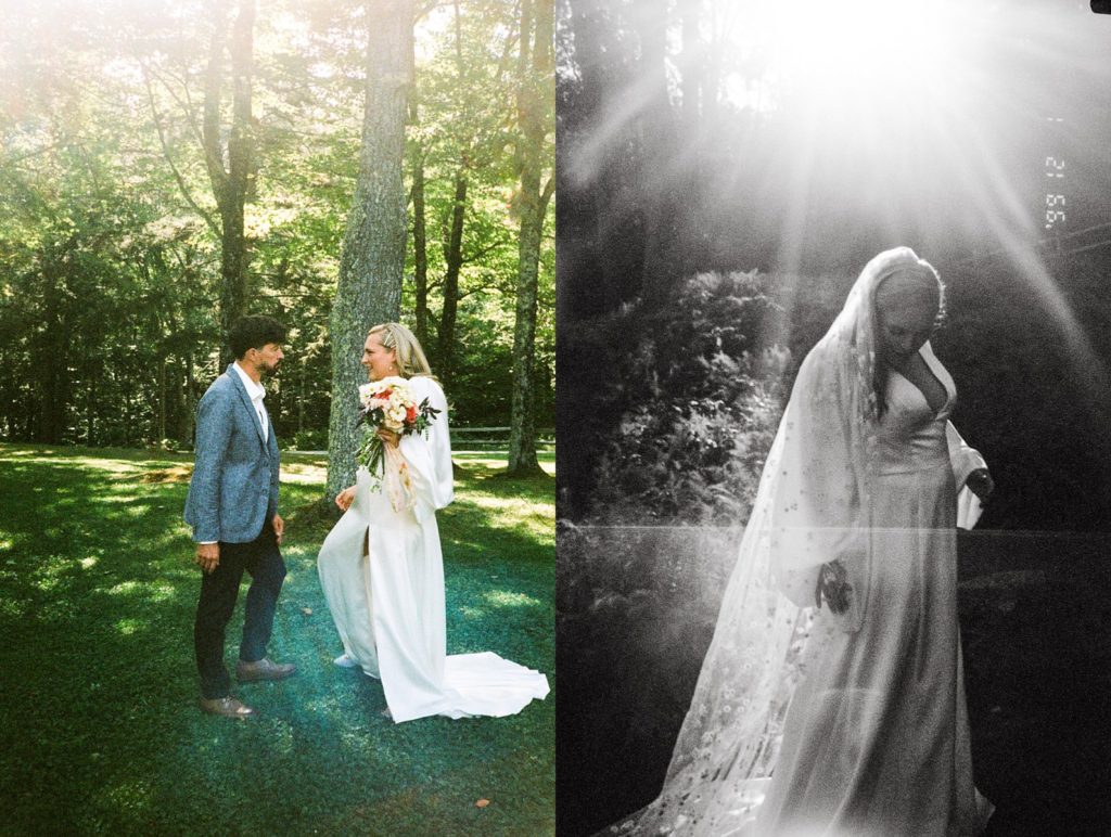 a couple has their first look at a wedding in Vermont