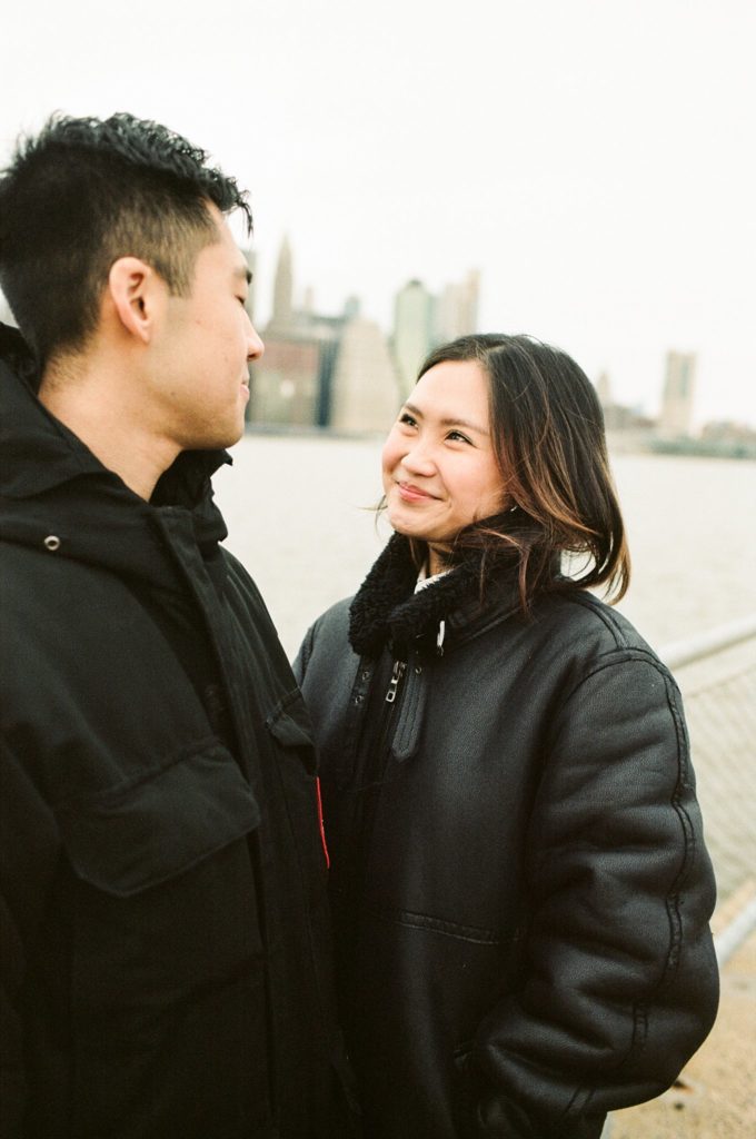 Film photo of Brooklyn woman smiling at her partner