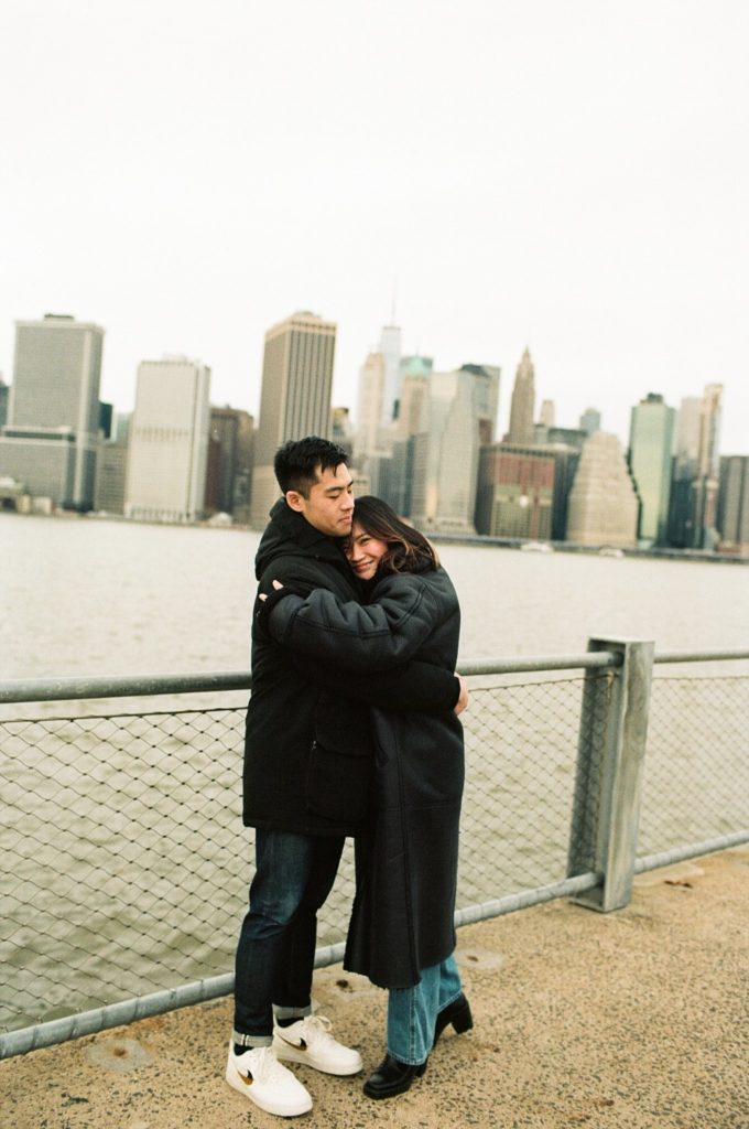 Couple embraces in Brooklyn on film
