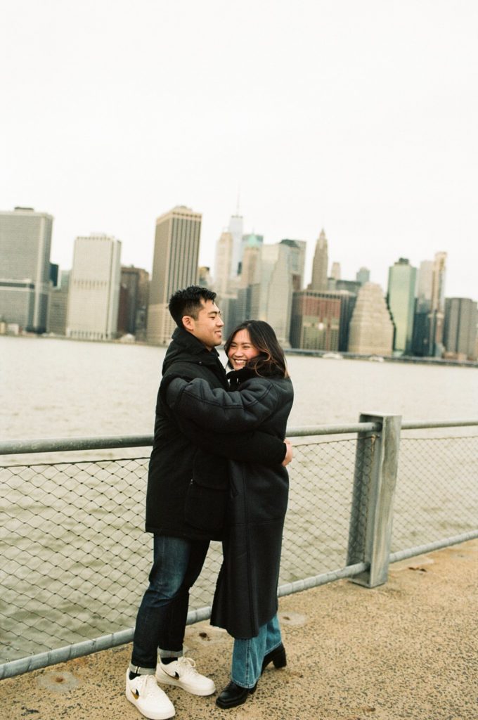 Happy couple engagement on dreamy film