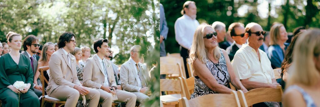 Side by side film photographs of wedding guests