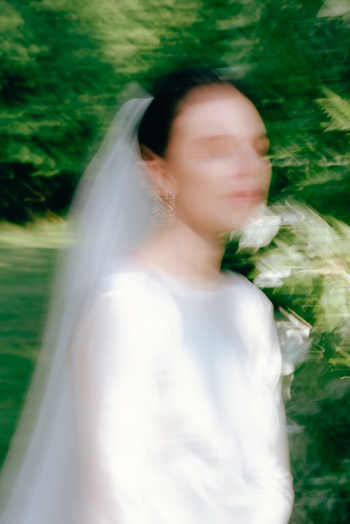 Film photo of upstate New York bride with motion blue