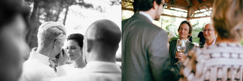 Side by side film photos of guests at Adirondacks wedding