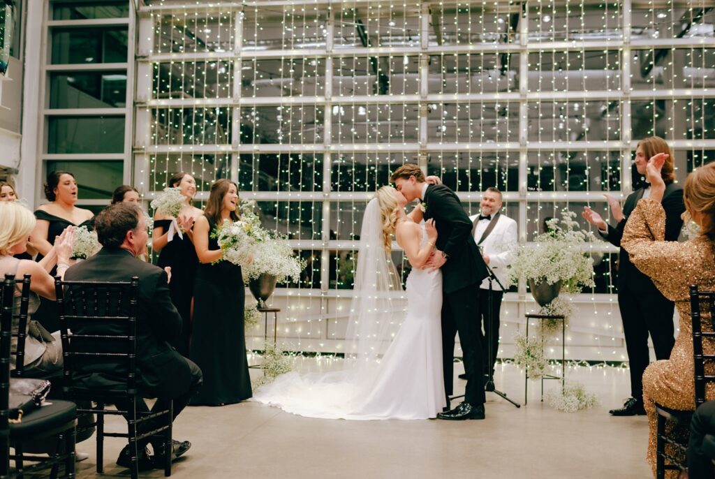 Film photo of first kiss at Boston wedding