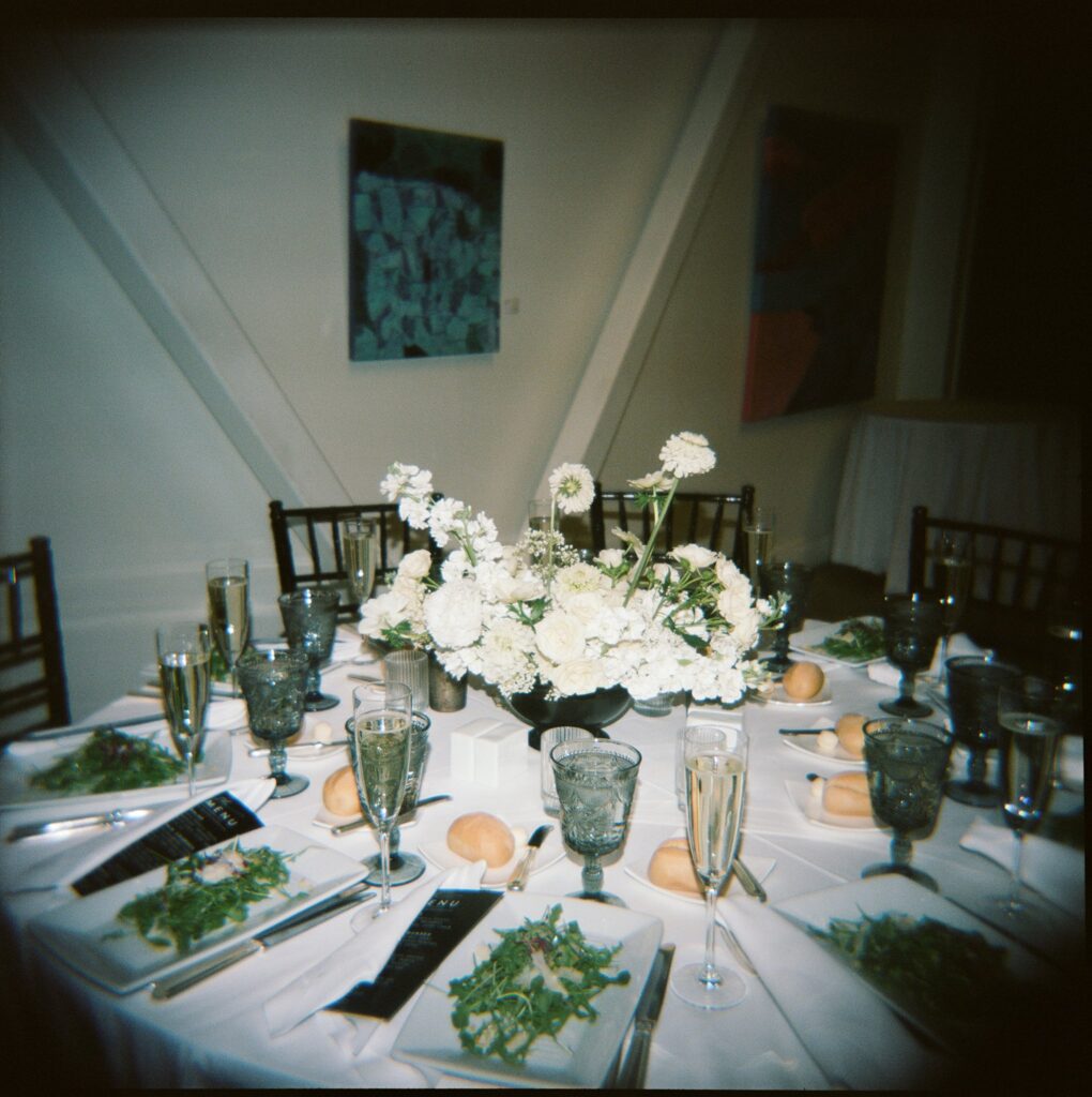 Film photograph of wedding reception table details