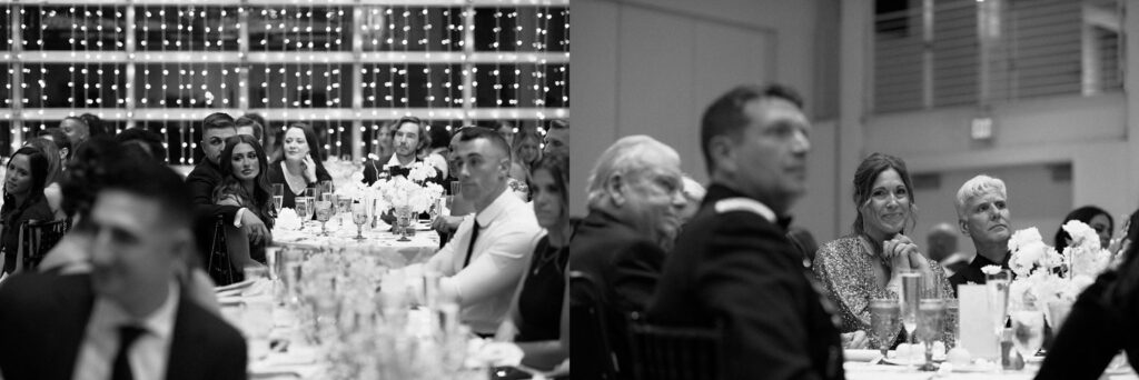 Black and white photos of wedding guests