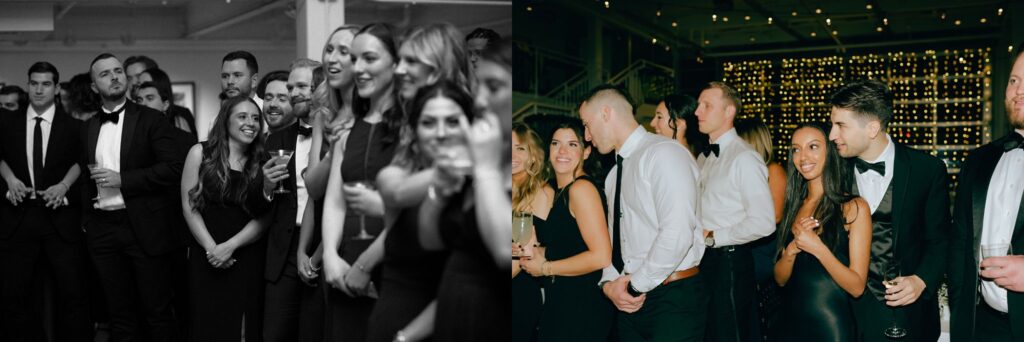 Film photos side by side of wedding guests at Artists for Humanity