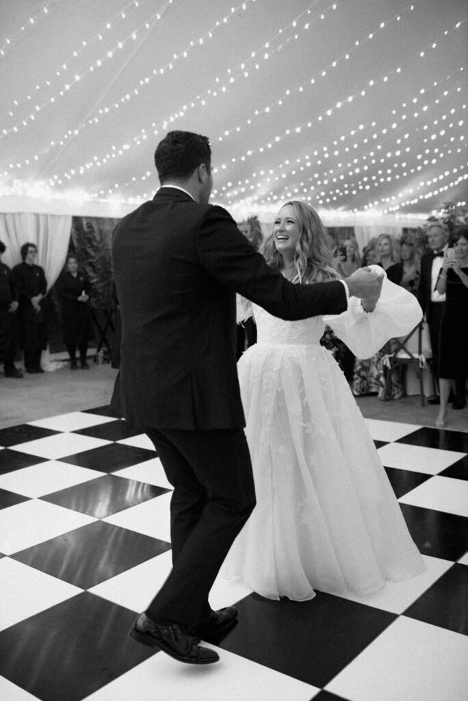 Bride and groom first dance at Shepherd's Run