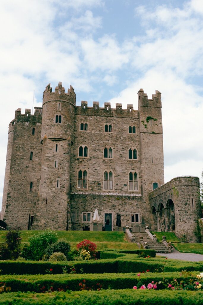 a view of Kilkea Castle and its courtyard
