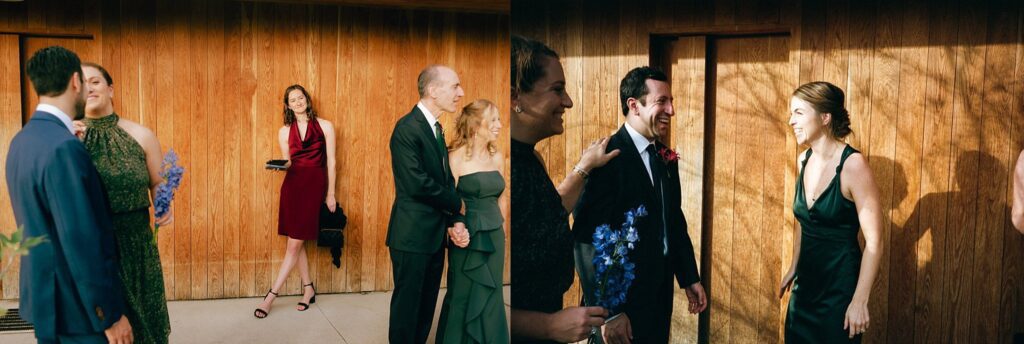 Film portraits of wedding guests laughing and celebrating together at Mass MoCA