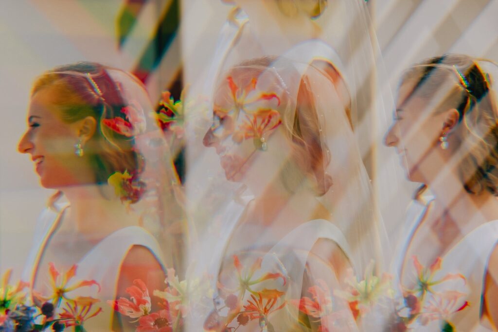 Film photo of a bride taken through a crystal