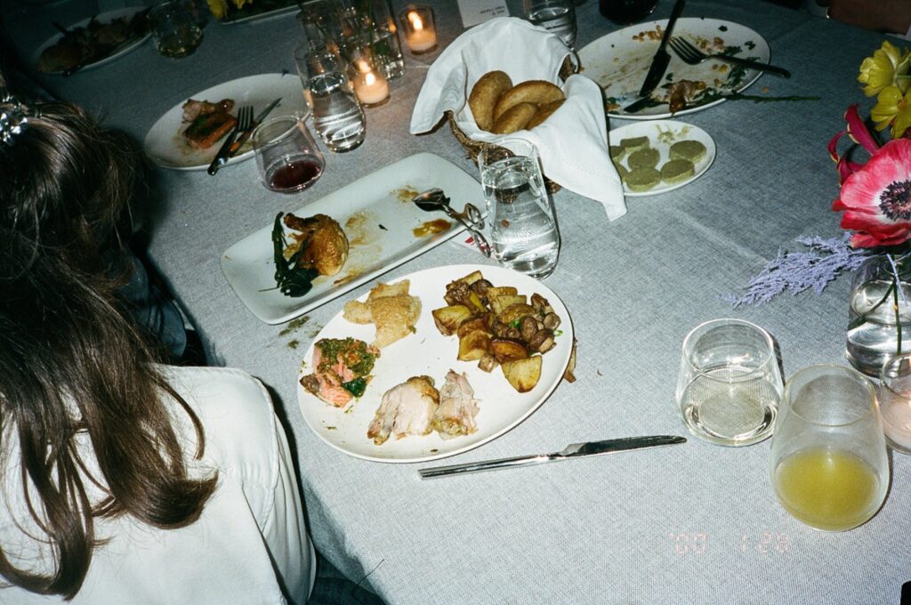 Direct flash photograph of wedding meal