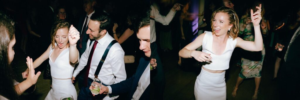 Direct flash photographs of New England bride dancing