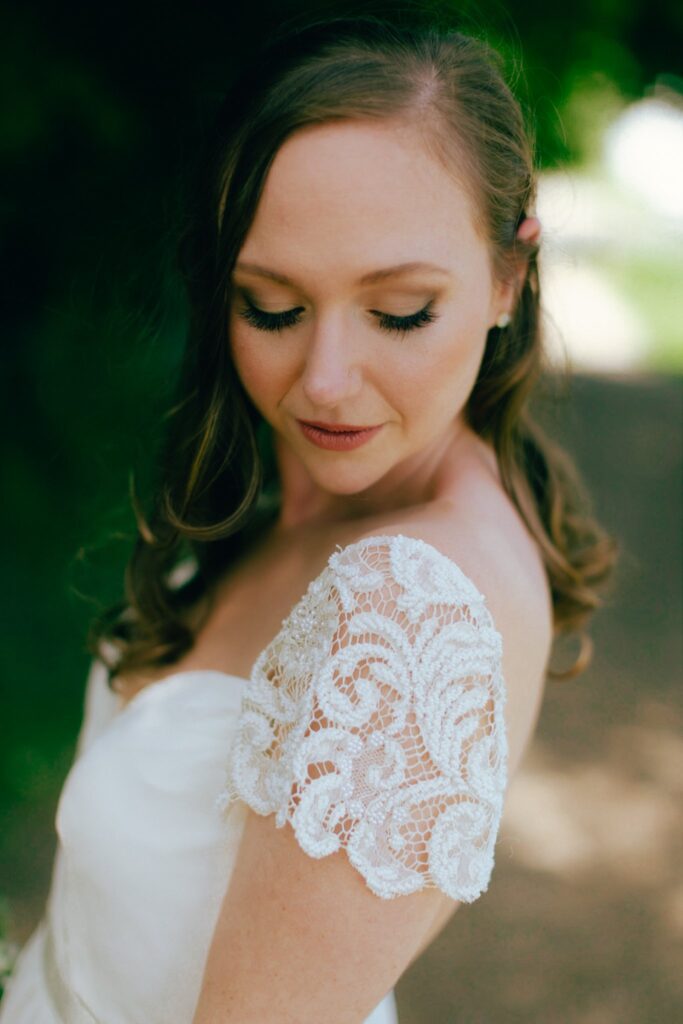 a close-up portrait of a bride on her wedding day