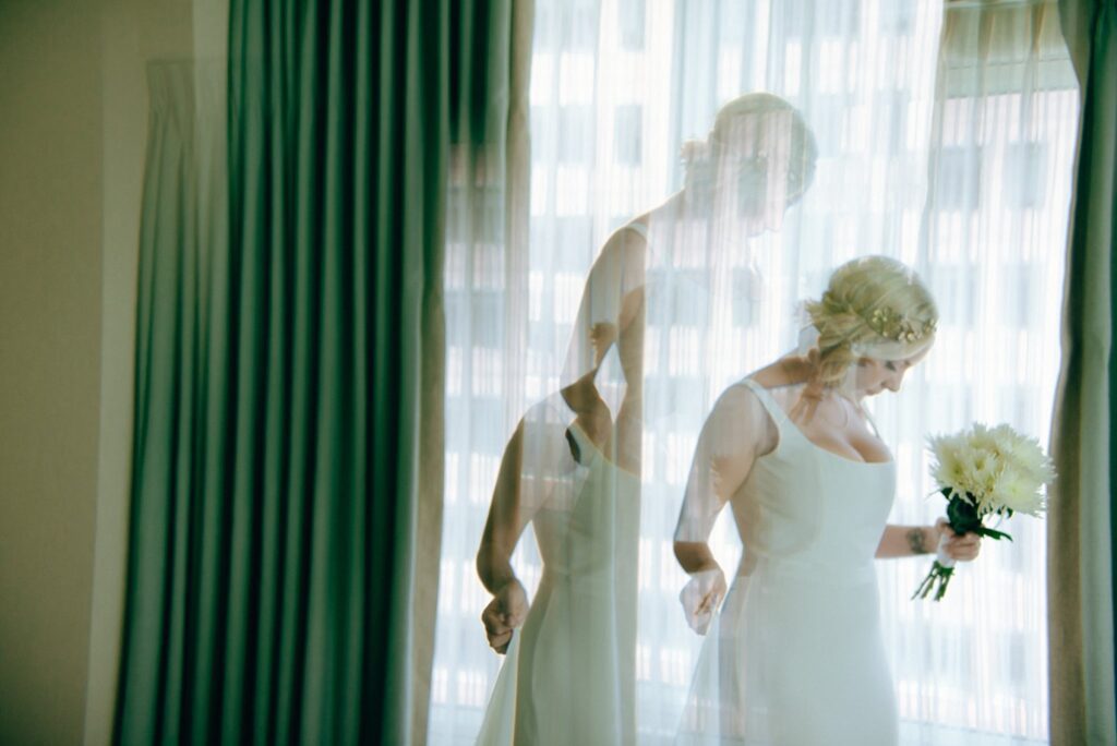 a photo of a bride getting ready taken with a prism
