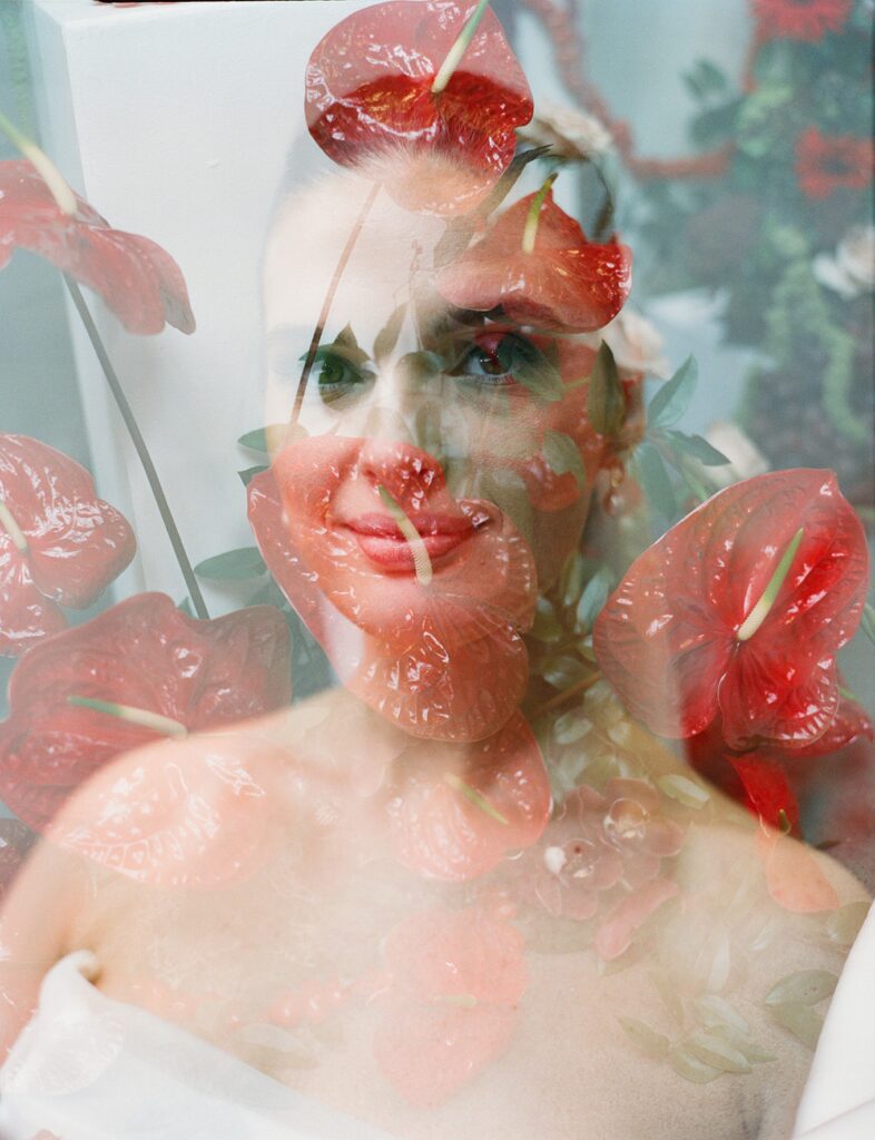 a double exposure portrait of a bride