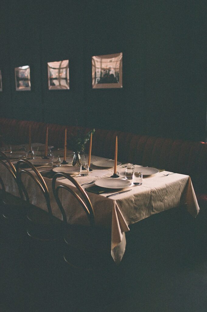 Film photograph of restaurant wedding reception, shot by Western Australia wedding photographer